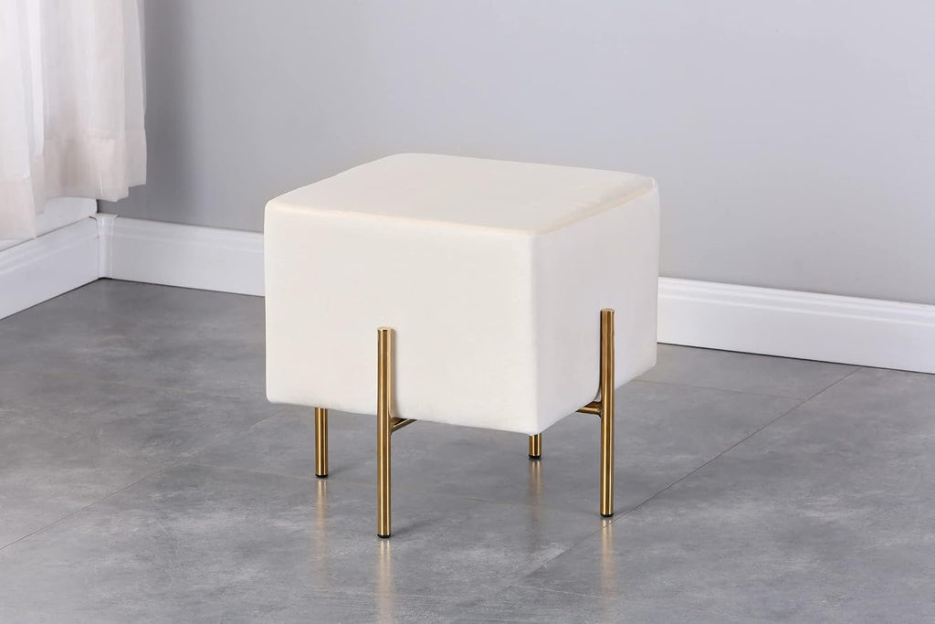 Kirpi Cream Velvet Foot Stool Set of 2, Modern Vanity Ottoman Stools with Gold Legs, Cube Accent Foot Rest for Living Room Bedroom Makeup Vanity (Cream)