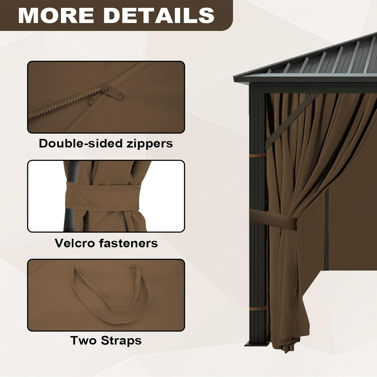slashome 10x12 Gazebo Curtains Outdoor Waterproof, 4 Panel Sidewalls, Mocha