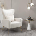 ZJhome Modern Living Room Chairs Velvet Accent Chair Armchair with Lumbar Pillow, High Back Bedroom Chairs Vanity Chair Barrel Chair Arm Chair with Gold Legs, White