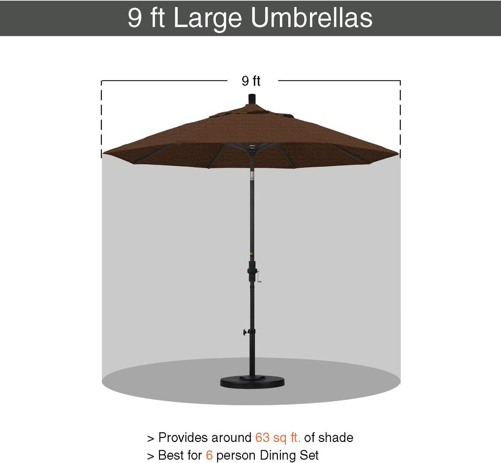 California Umbrella 9' Round Aluminum Outdoor Deck, Pool or Patio Umbrella, Crank Lift, Auto Tilt, Bronze Pole, Teak Olefin