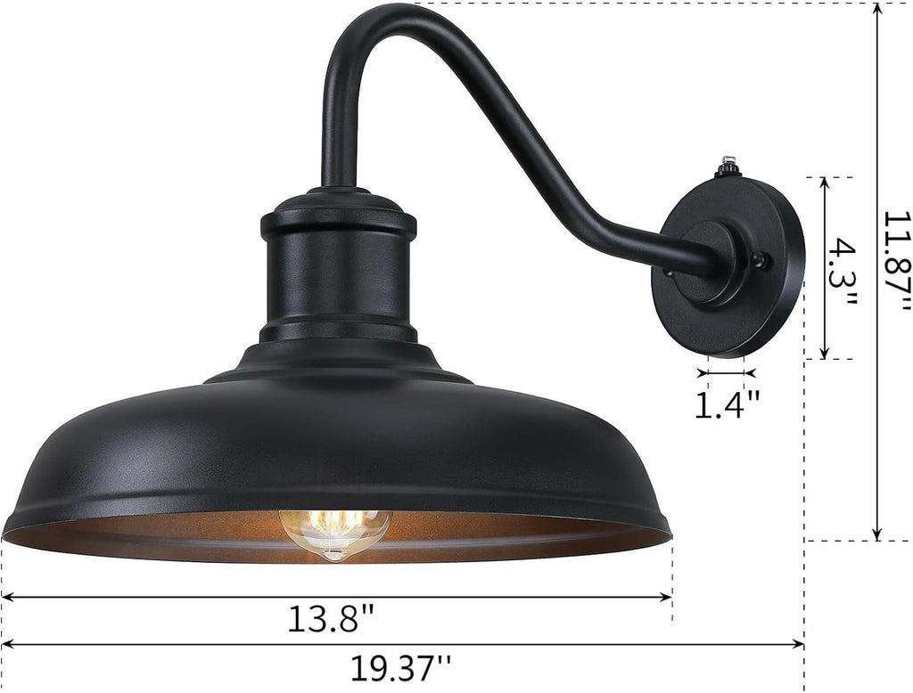 13.8'' Diameter Large Dusk to Dawn Outdoor Gooseneck Barn Light, 2 Packs