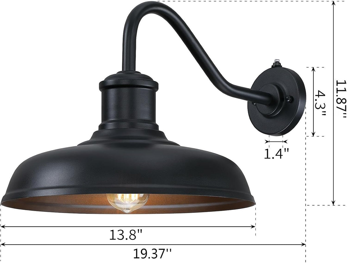 13.8'' Diameter Large Dusk to Dawn Outdoor Gooseneck Barn Light, 2 Packs