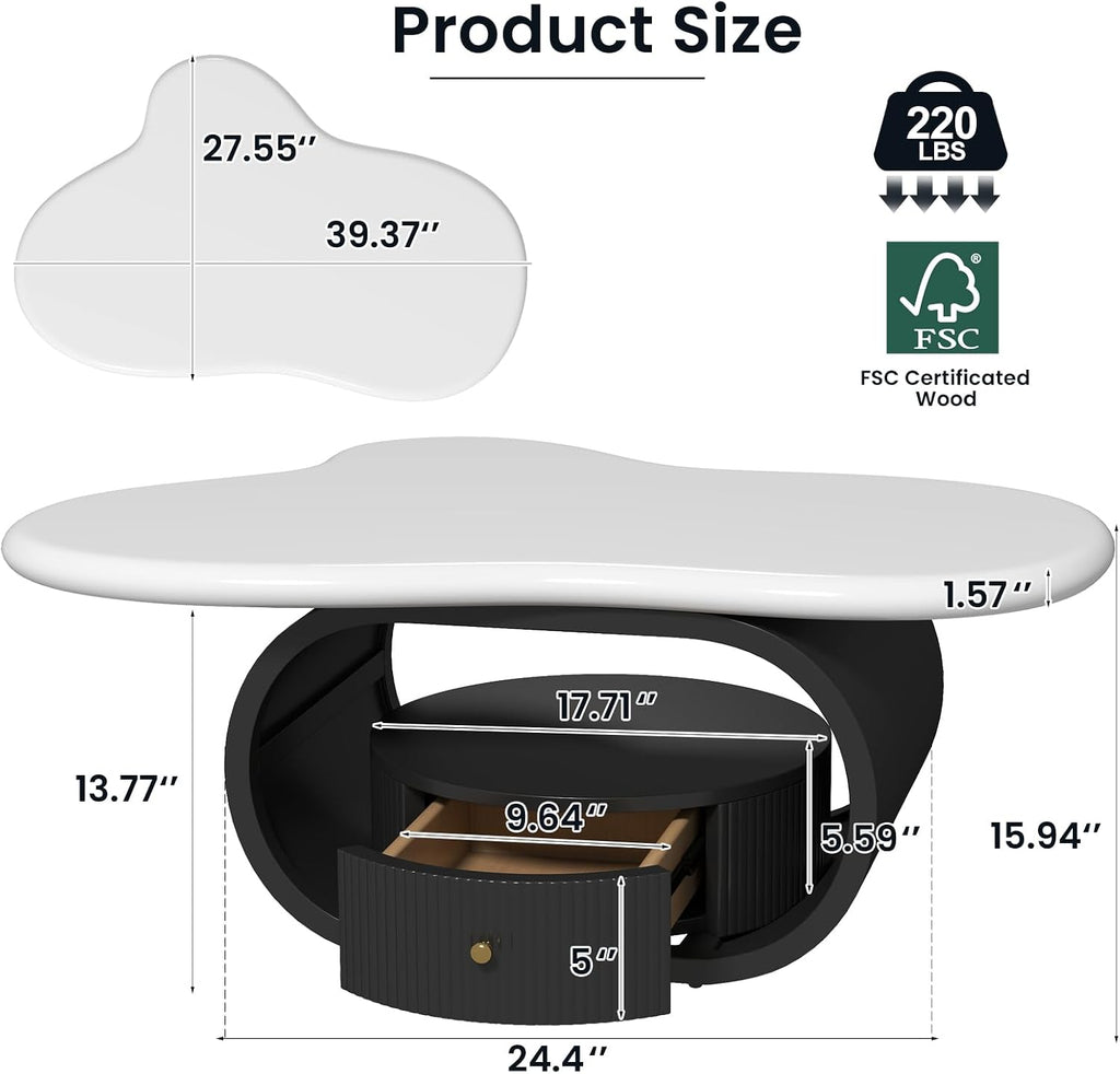 COSVALVE Cloud Coffee Table with Storage Drawer, Side Table for Living Room