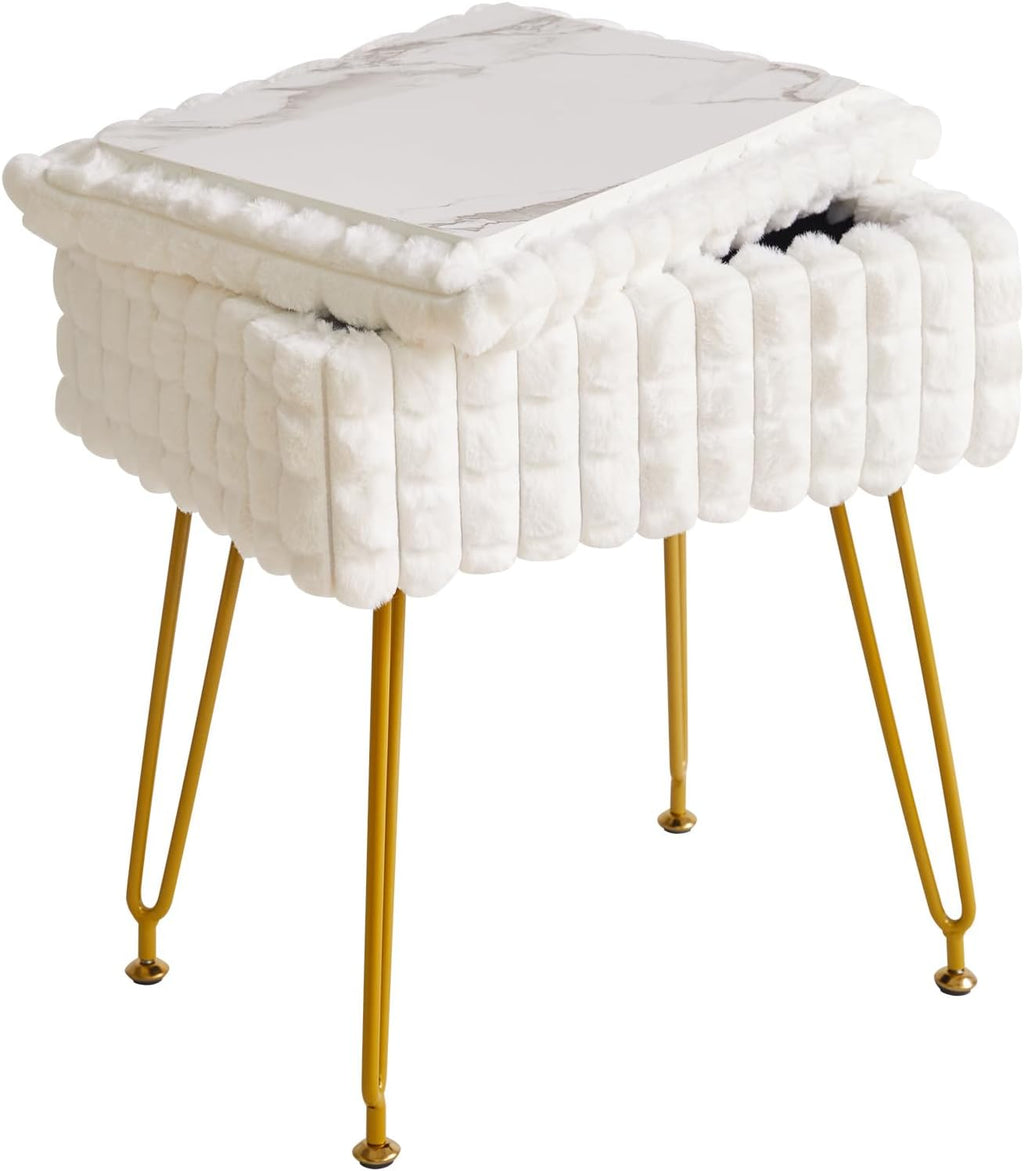 IBUYKE Rectangle Vanity Chair Ottoman, Footrest Stool, White WBD004W