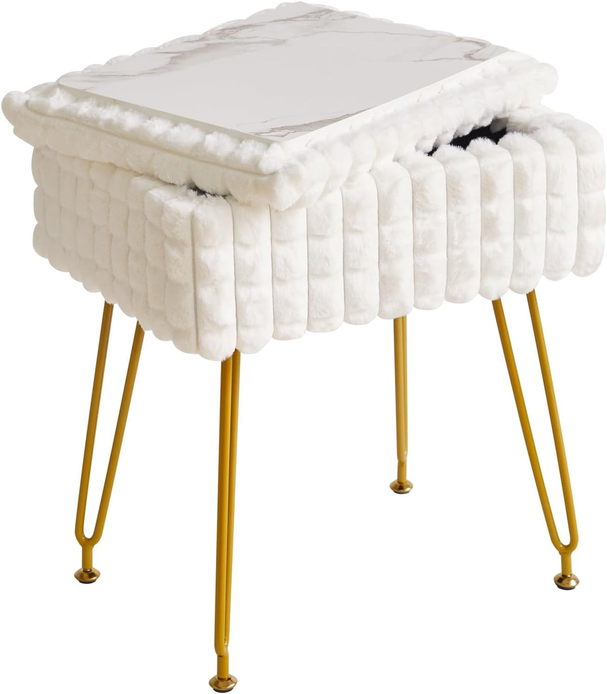IBUYKE Rectangle Vanity Chair Ottoman, Footrest Stool, White WBD004W