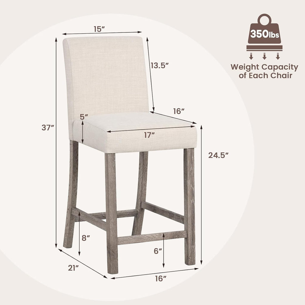 COSTWAY Wooden Counter Height Bar Stools Set of 2 with Upholstered Seat