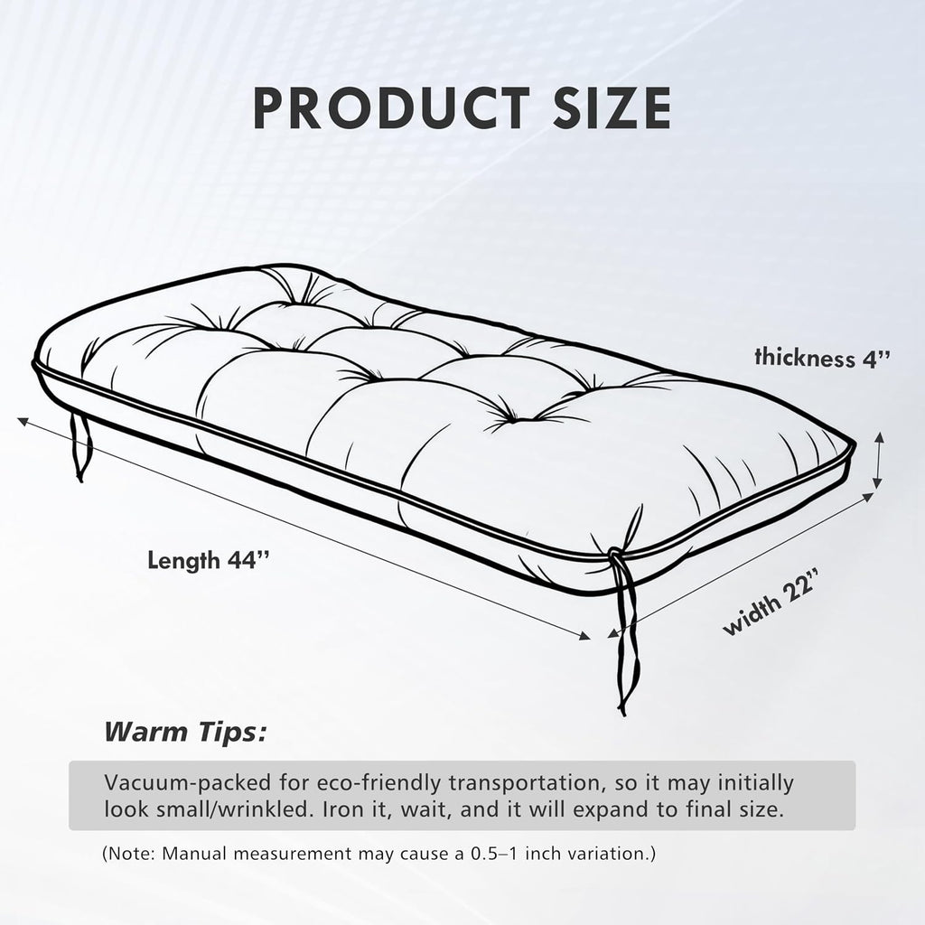 Outdoor Bench Cushion 44x22x4 Inch with Ties Loveseat Pads, Gray