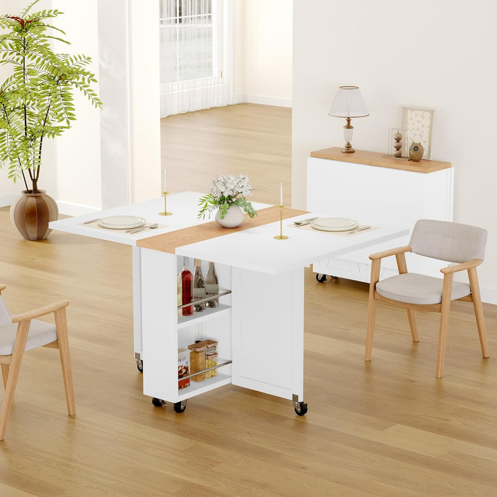 Folding Dining Table for 2-6, Easy Assembly, White+Oak