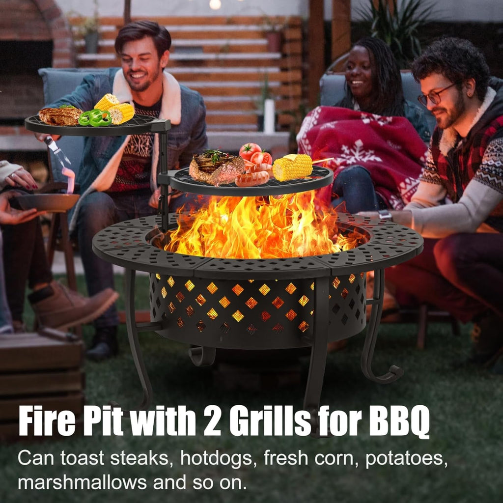 Panovue 36 Inch Outdoor Fire Pit with 2 BBQ Grills