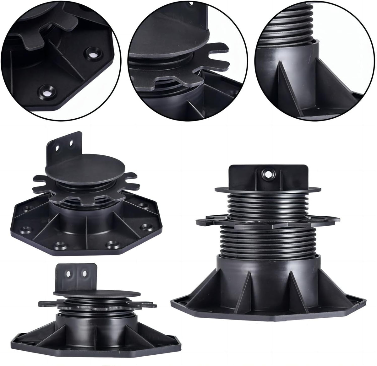 adjustable deck support pedestal - base support for, close-up detail