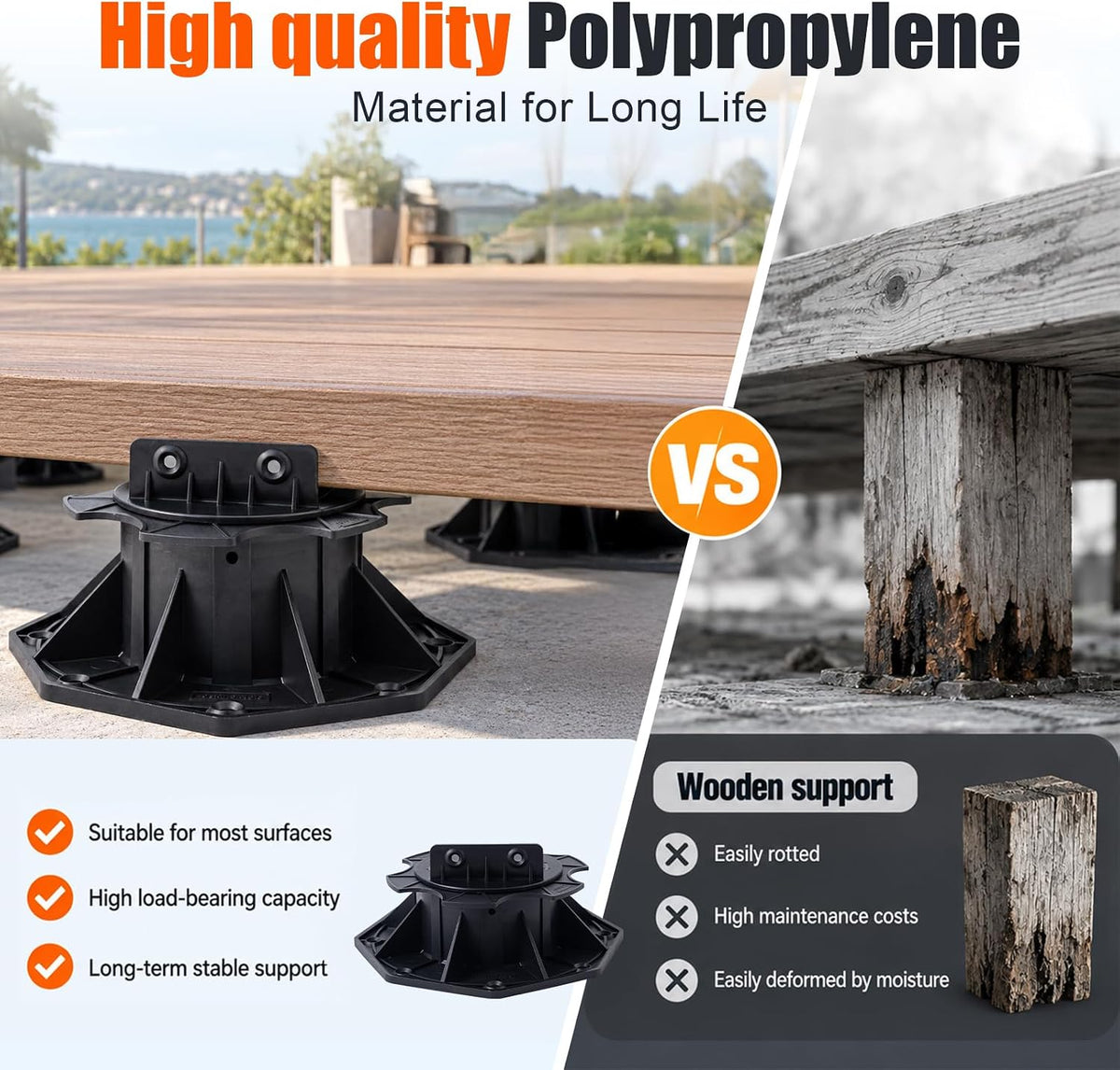 adjustable support pedestal foundation base for floating deck, view 9