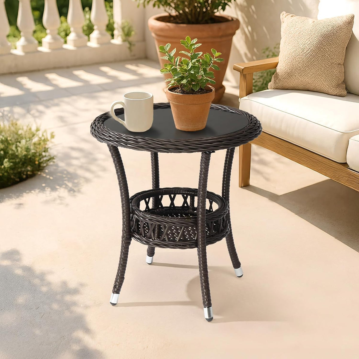vingli outdoor wicker side table, patio side tables on a desk or shelf