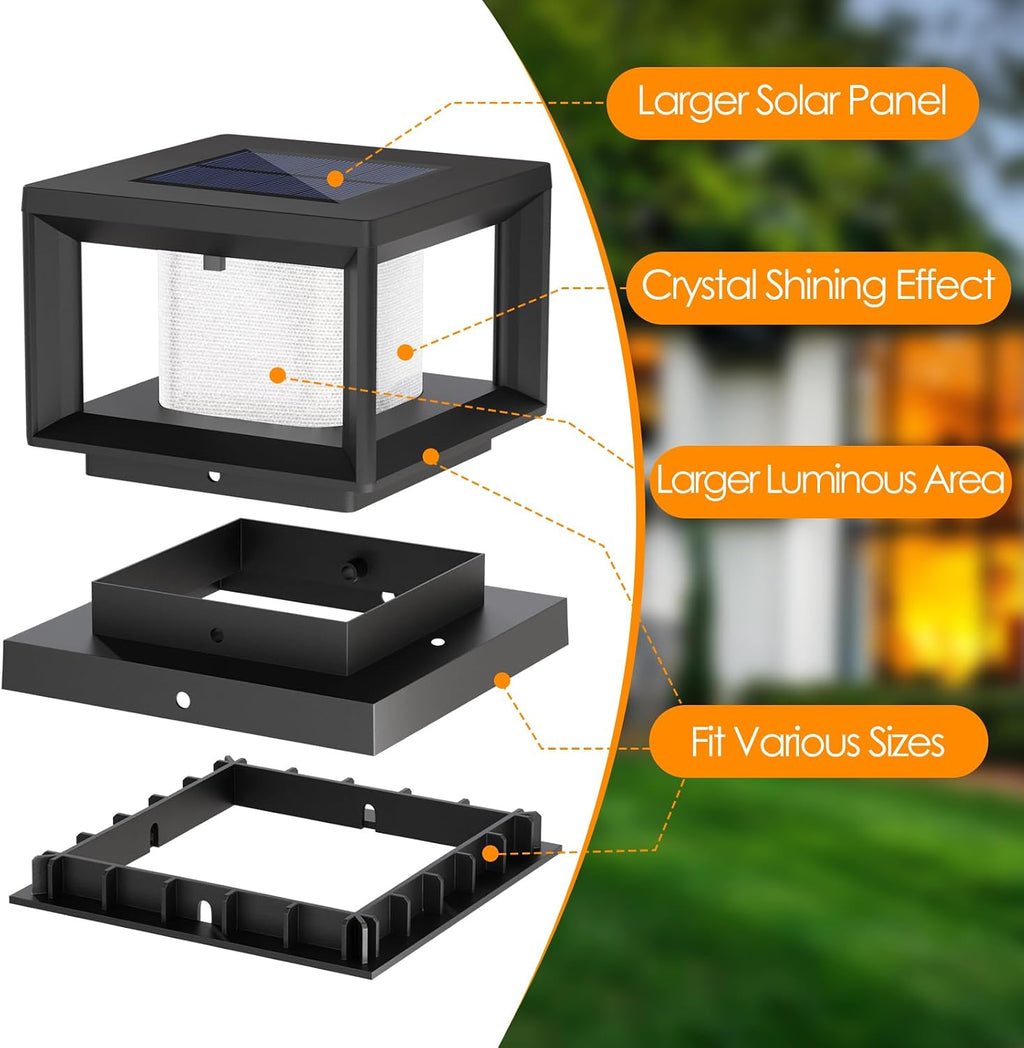 Mlambert 8 Pack Solar Post Lights, 4x4 6x6 Wooden Vinyl Fence Cap, Black