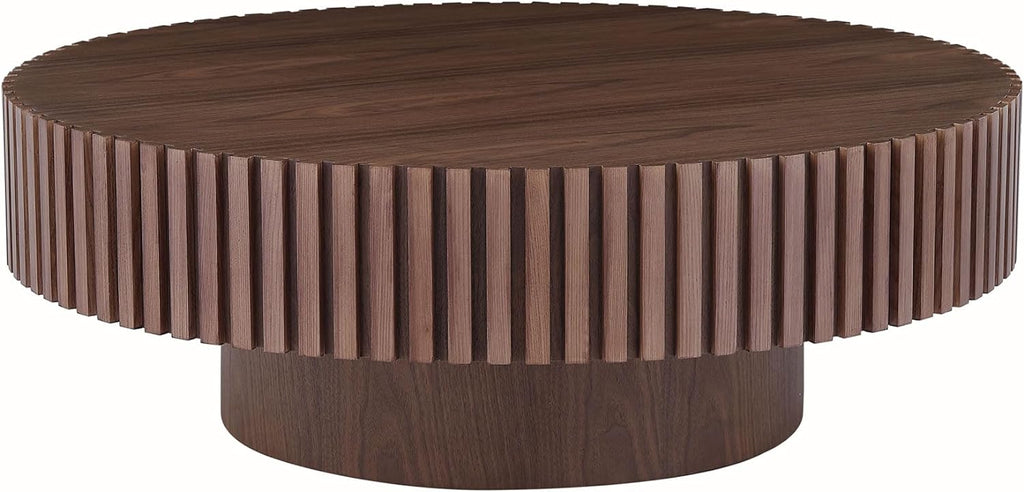 Round Coffee Table with Fluted Design, Walnut
