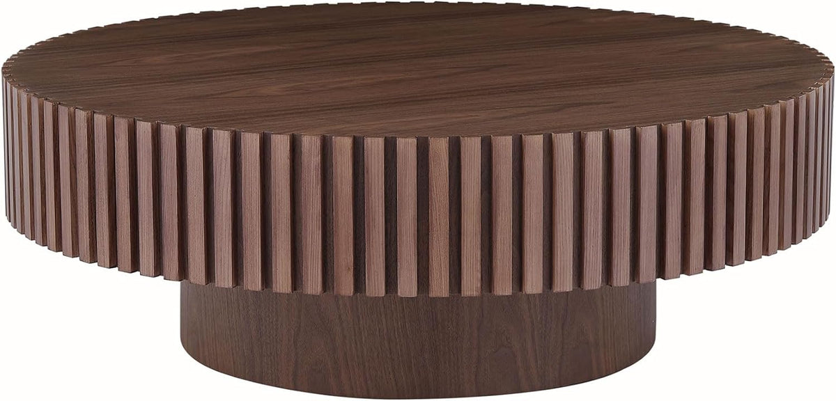 Round Coffee Table with Fluted Design, Walnut
