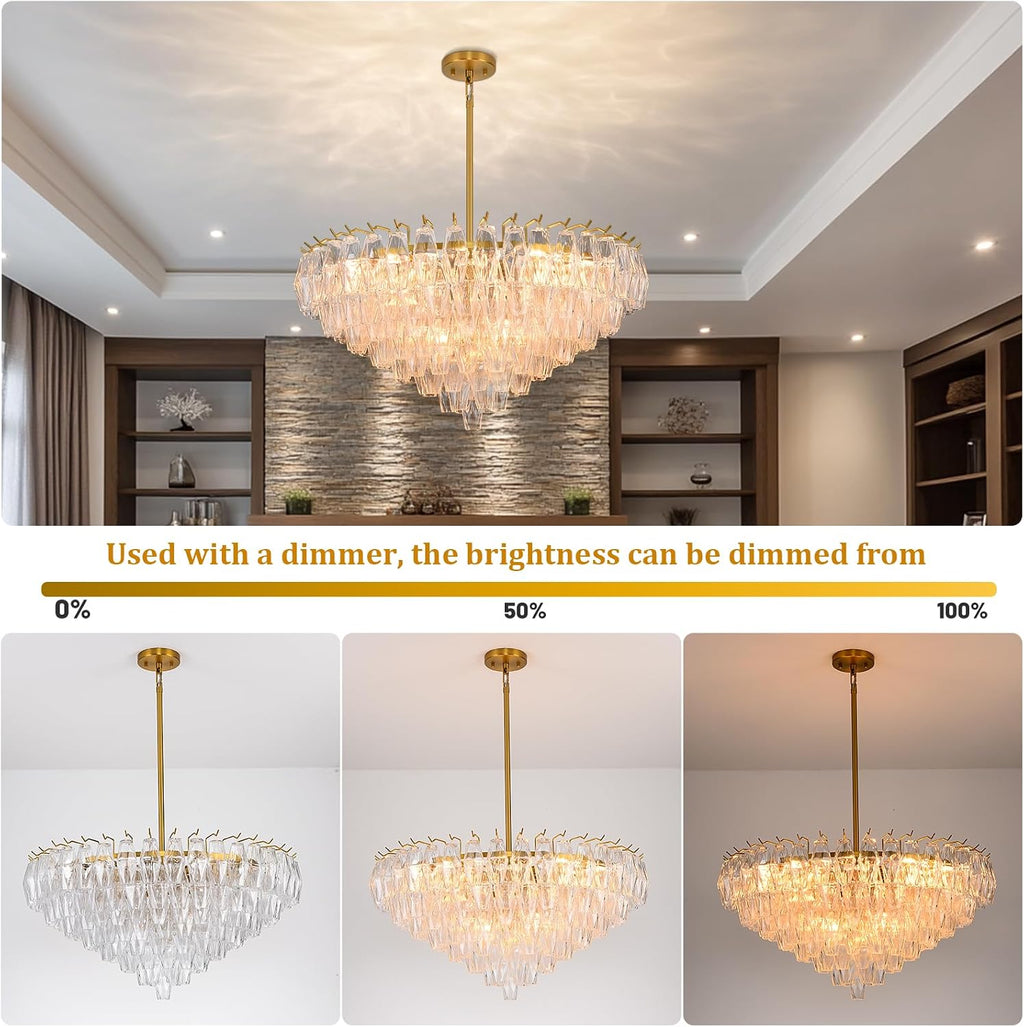 Gold Crystal Chandelier, 36" Modern Luxury Round Glass Crystal 8-Tier Chandelier for Dining Room, Large Brass 20-Light Tiered Chandeliers Light Fixture for Living Room, Bedroom, Entryway, Staircase
