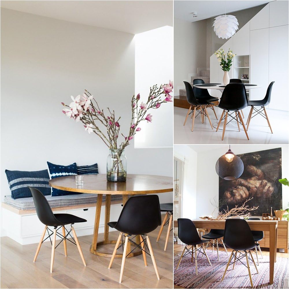 Furmax Modern Style Dining Chair Mid Century Modern DSW Chair, Shell Lounge Plastic Chair for Kitchen, Dining, Bedroom, Living Room Side Chairs Set of 4(Black)