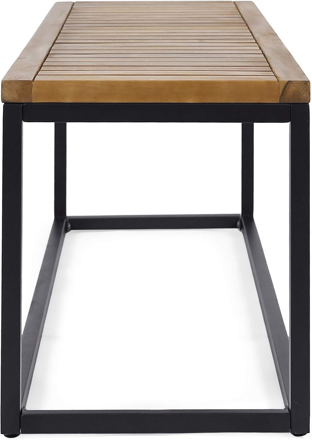 Drew Outdoor Industrial Acacia Wood and Iron Bench, Teak and Black