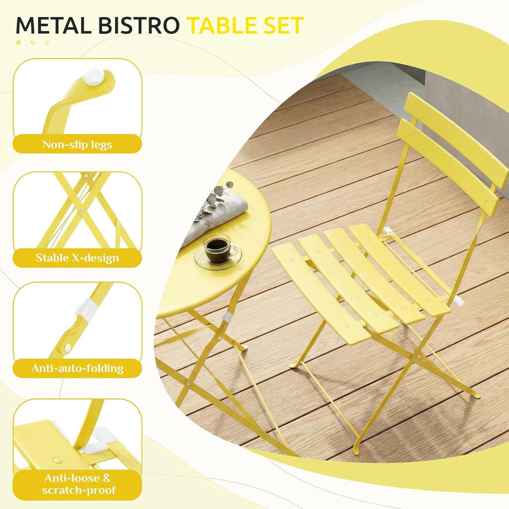 LIFERUN 3-Piece Folding Bistro Set Outdoor, Patio Table and Chairs Set of 2