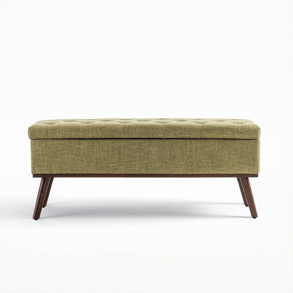 45.5" Olive Green Mid Century Modern Storage Bench for Bedroom, Linen