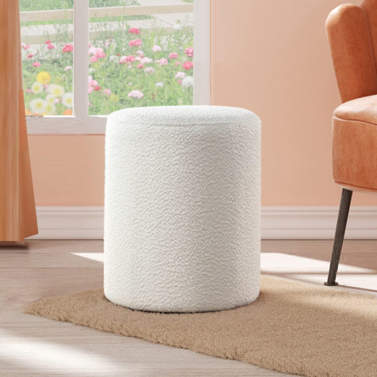 Get Set Style Modern Round Ottoman with Soft Padded Seat, Multifunctional Vanity Stool for Makeup, Upholstered Footrest Stool Ottoman Foot Stool for Living Room, Bedroom