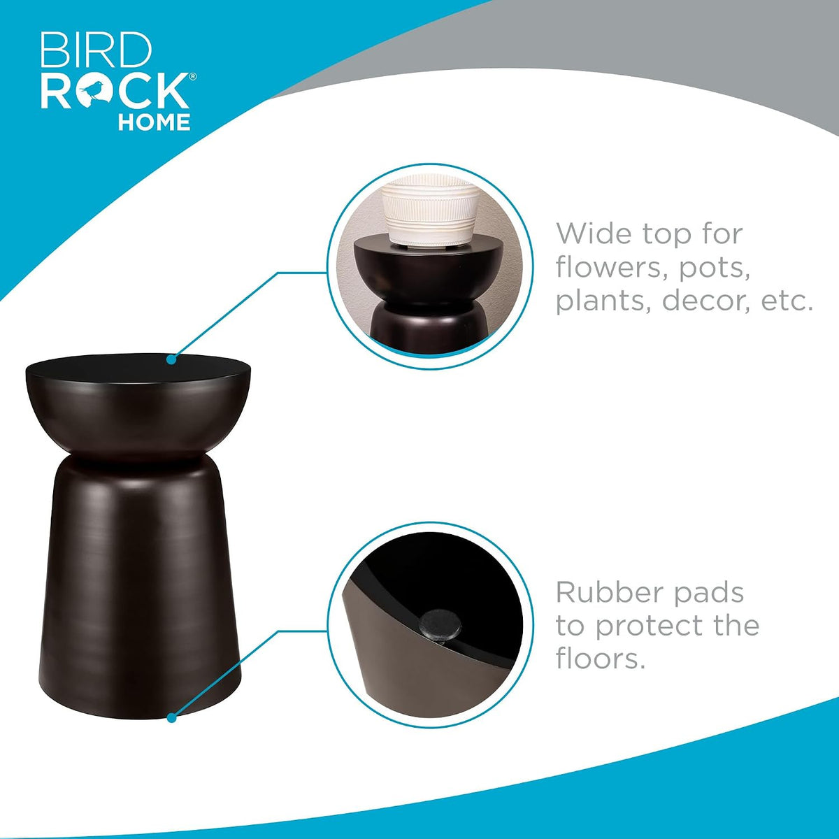 BIRDROCK HOME Metal Decorative Garden Stool and Outdoor Accent Side Table - Modern Industrial Round End Table for Home Furniture, Porch, Patio Decor, Garden, Deck - Dark Antique Bronze, 14" H x 14" D