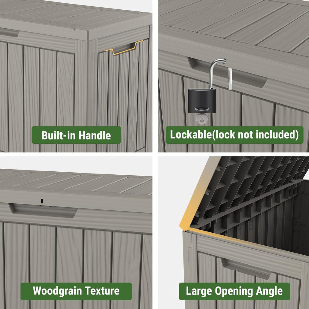 Mars Villa Deck Box, Outdoor Storage Box Waterproof, 45 Gallon, Grey