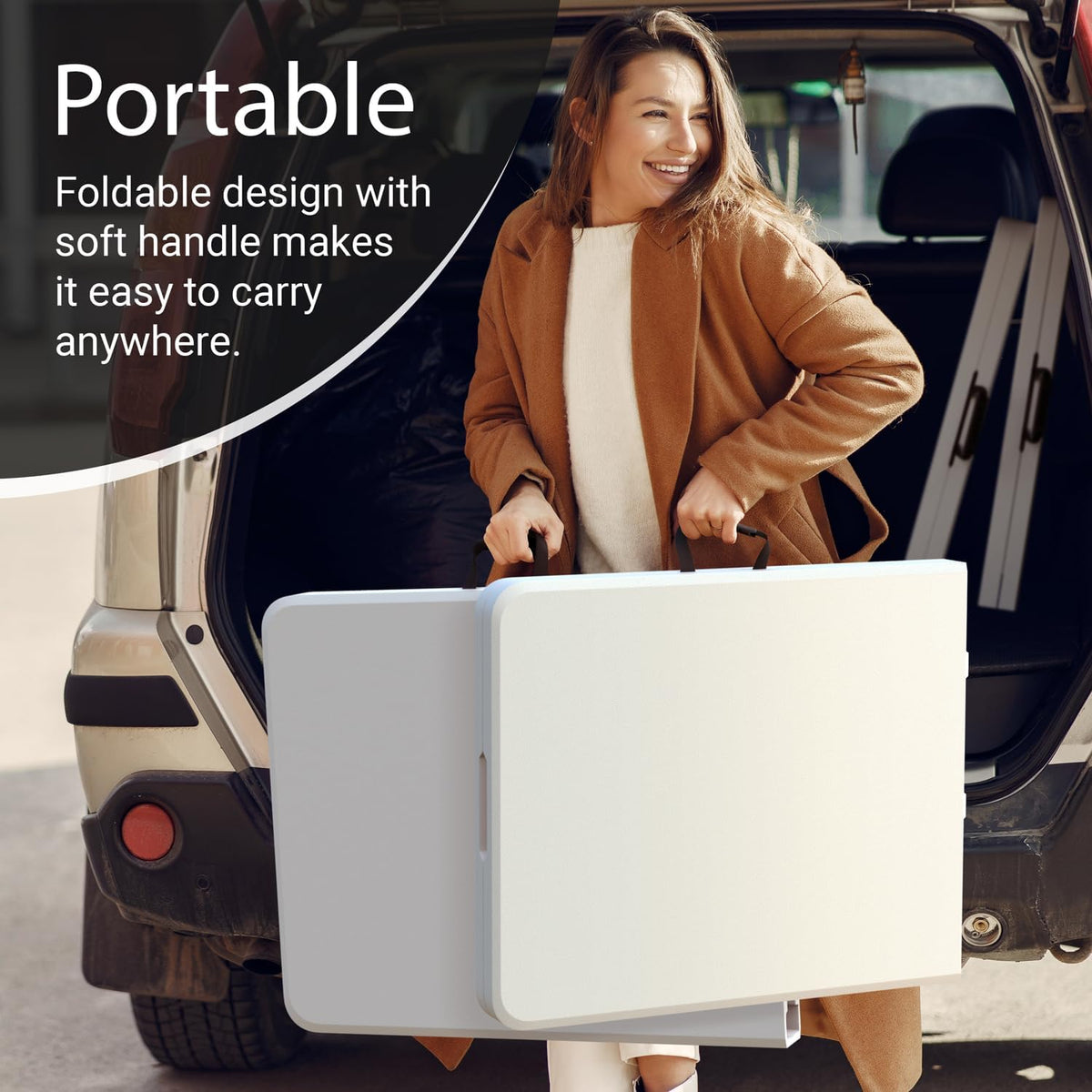 2 PACK of 6 Feet Foldable Table with Built in Handle & Steel Legs | 6FT Heavy Duty Folding Portable | Perfect for Party, Dining, Wedding, Events, Picnic Indoor, Outdoor, Camping, Folding - 6 Foot