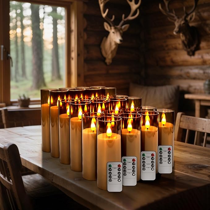 Halloween Decoration Flickering Flameless Candles Battery Operated Timer Led Pillar Candles with Realistic Moving Wick Candles for Home Decor 24 Pack (D2.2 xH 5" 6" 7")(Grey)