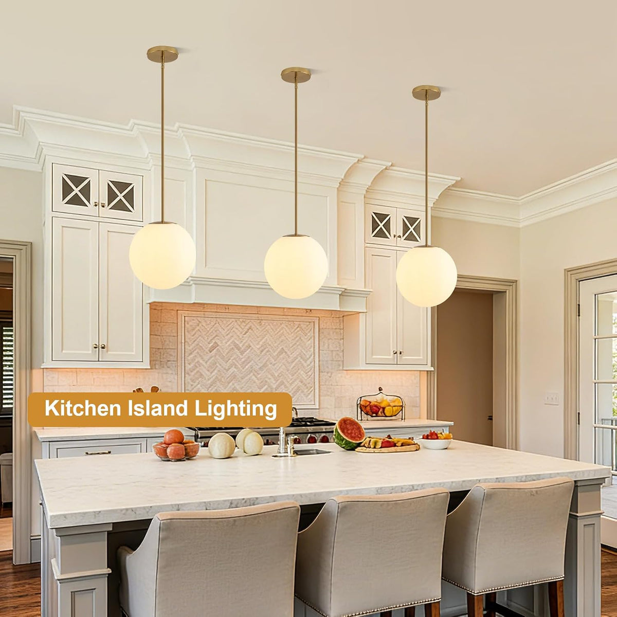 10in Milk Glass Pendant Light, Mid Century Modern Pendant Lights Kitchen Island, Brass Fininsh Hanging Light Fixture for Dining Room Over Table Sink Hallway, Gold & Milk 1 Pack