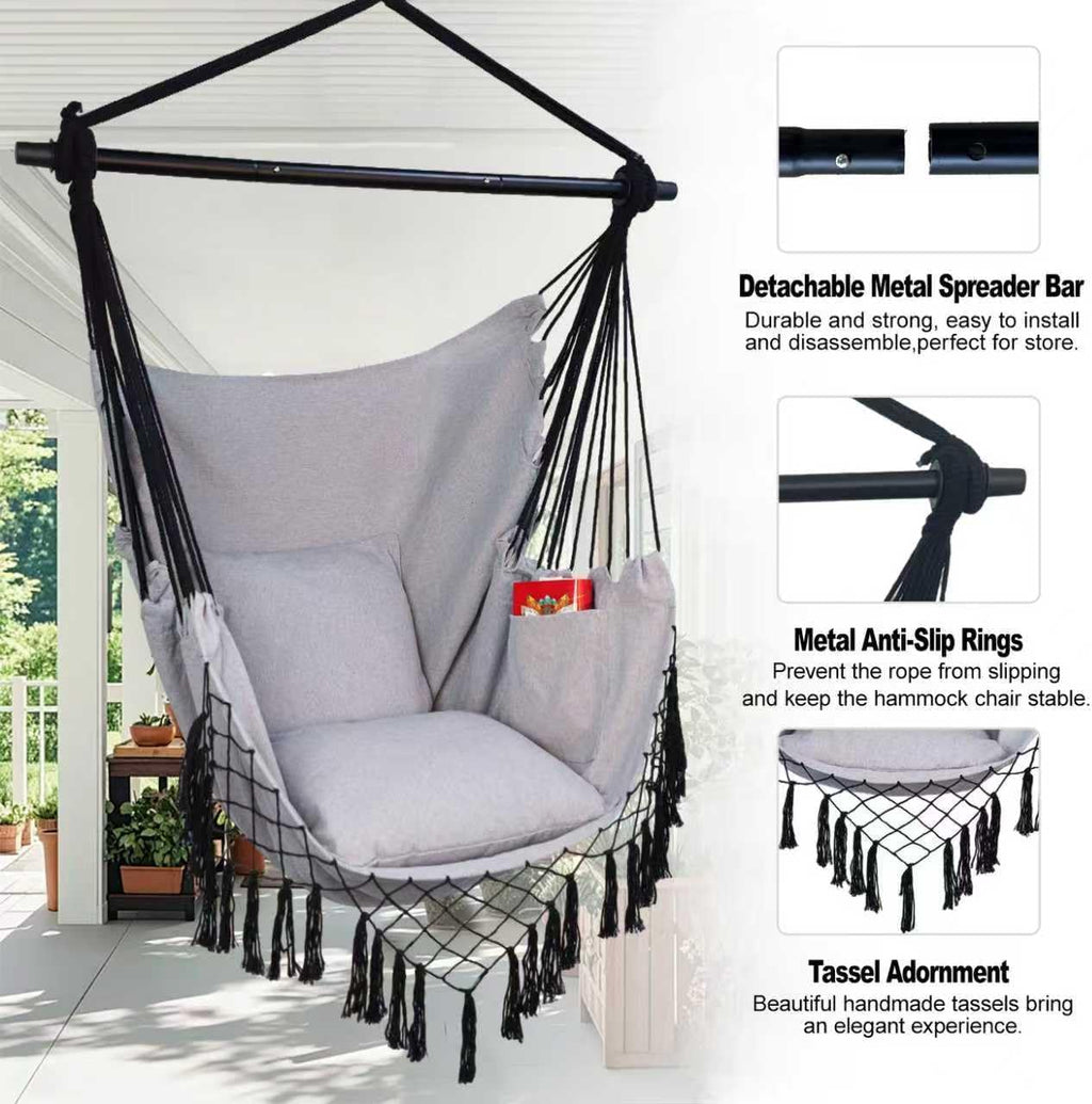 hammock chair hanging rope swing chair,max 450 lbs, package contents