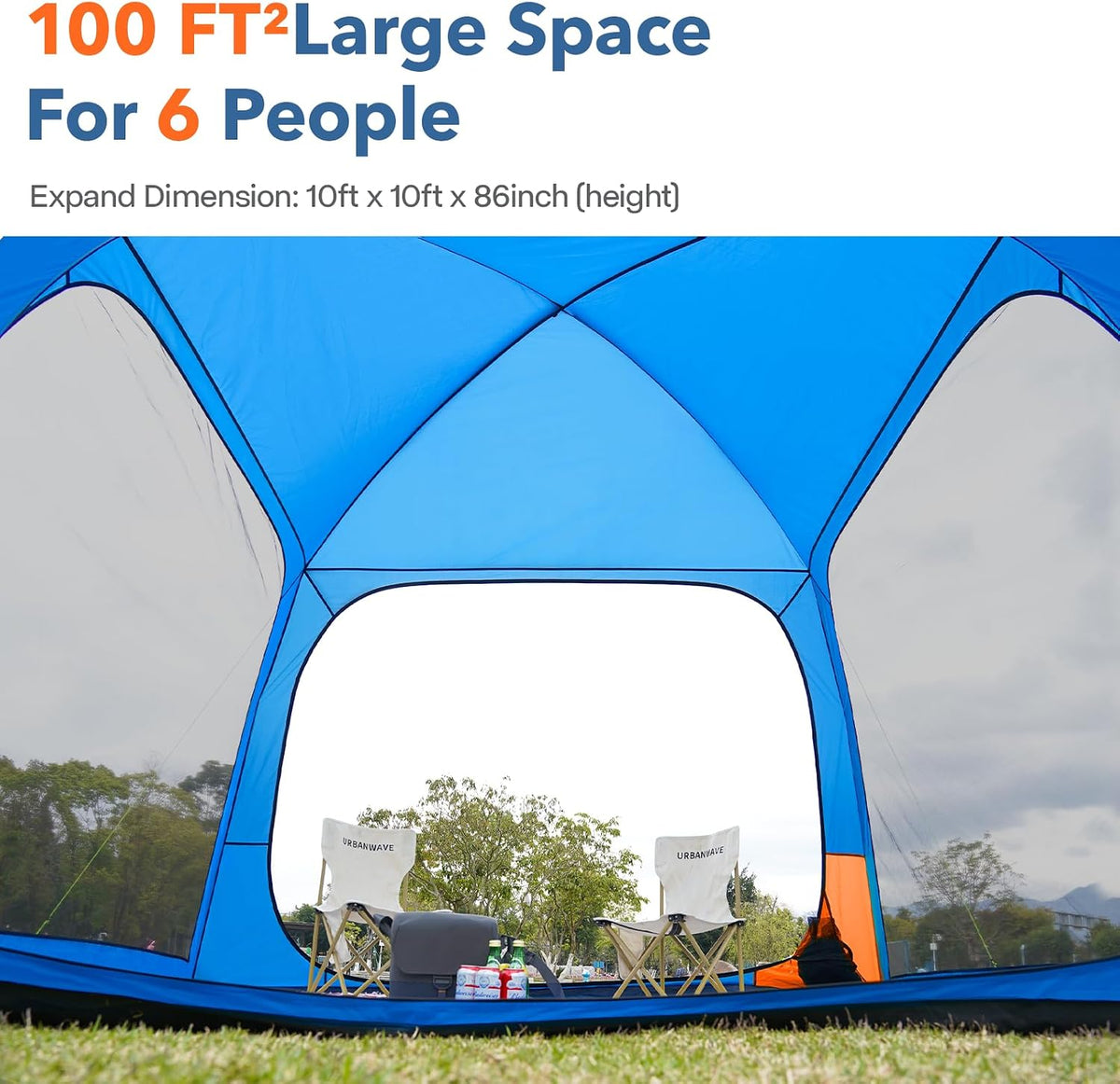 10 X 10ft Screen House Room for Camping, Screened Mesh Net Wall Canopy Tent, UPF 50+ Screen Tent with Floor for Patios Outdoor Camping Activities, Blue & Orange