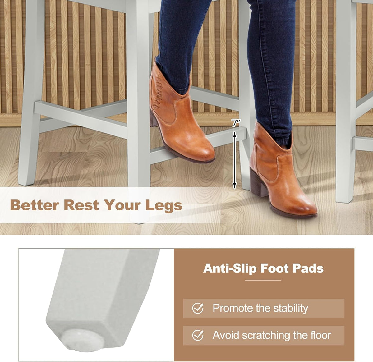 COSTWAY 24'' Wooden Counter Height Chairs Set of 2 with Ladder Back Support