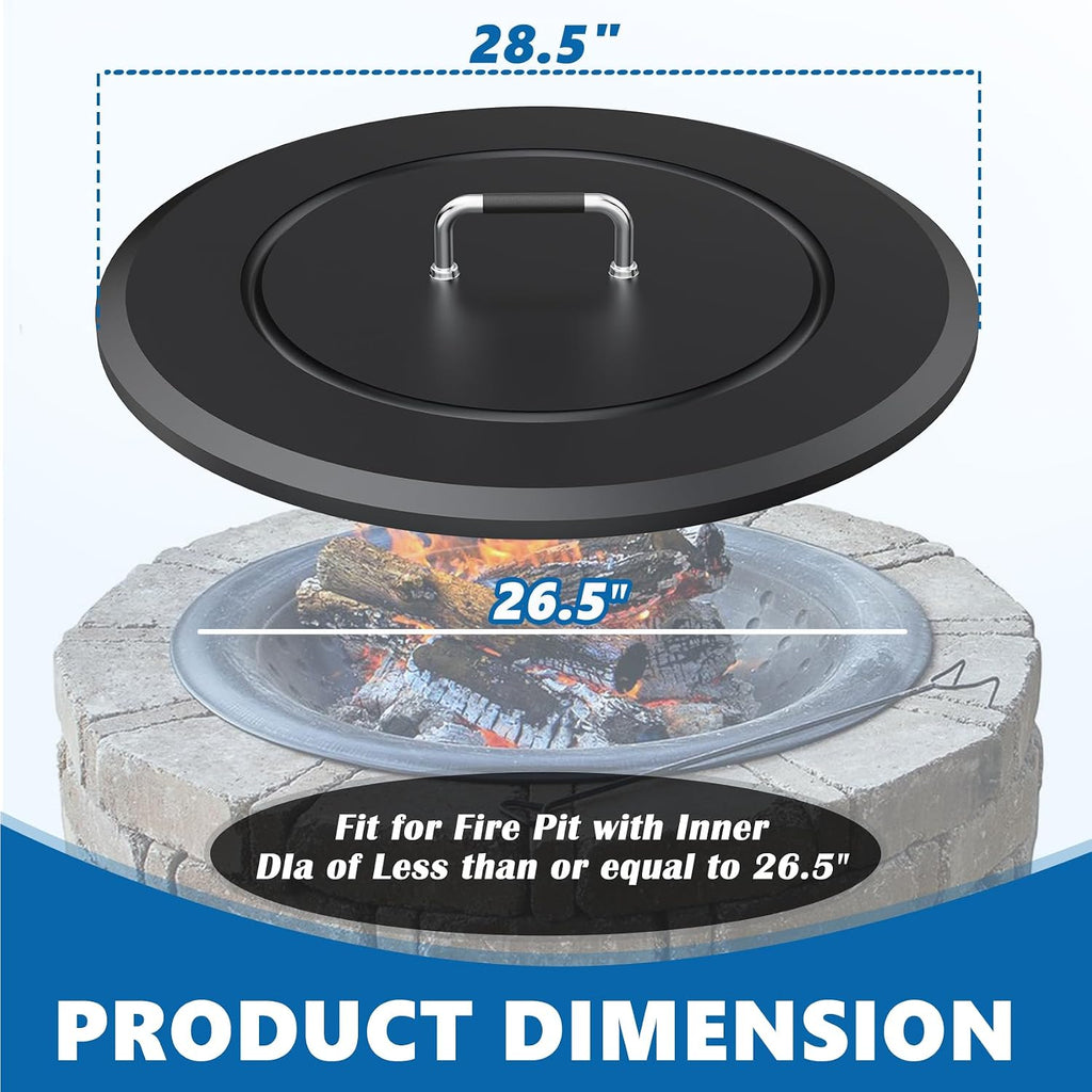 Fire Pit Lid 28.5"-Heavy-Duty Metal Cover with Handle,All-Season Protection
