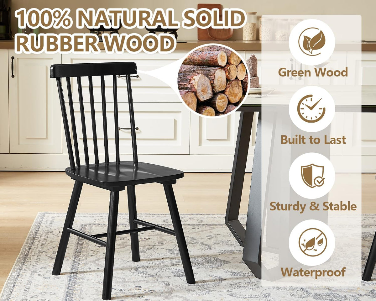 PrimeZone Windsor Dining Chairs Set of 6 with Spindle Back, Black