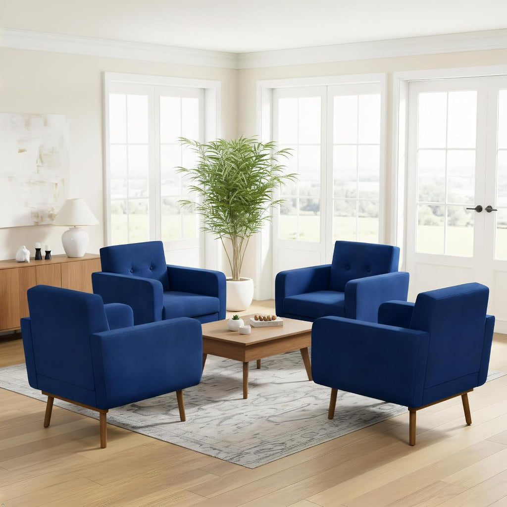 HUIMO Fabric Accent Chairs Set of 4, Living Room Chairs (4, Dark Blue)