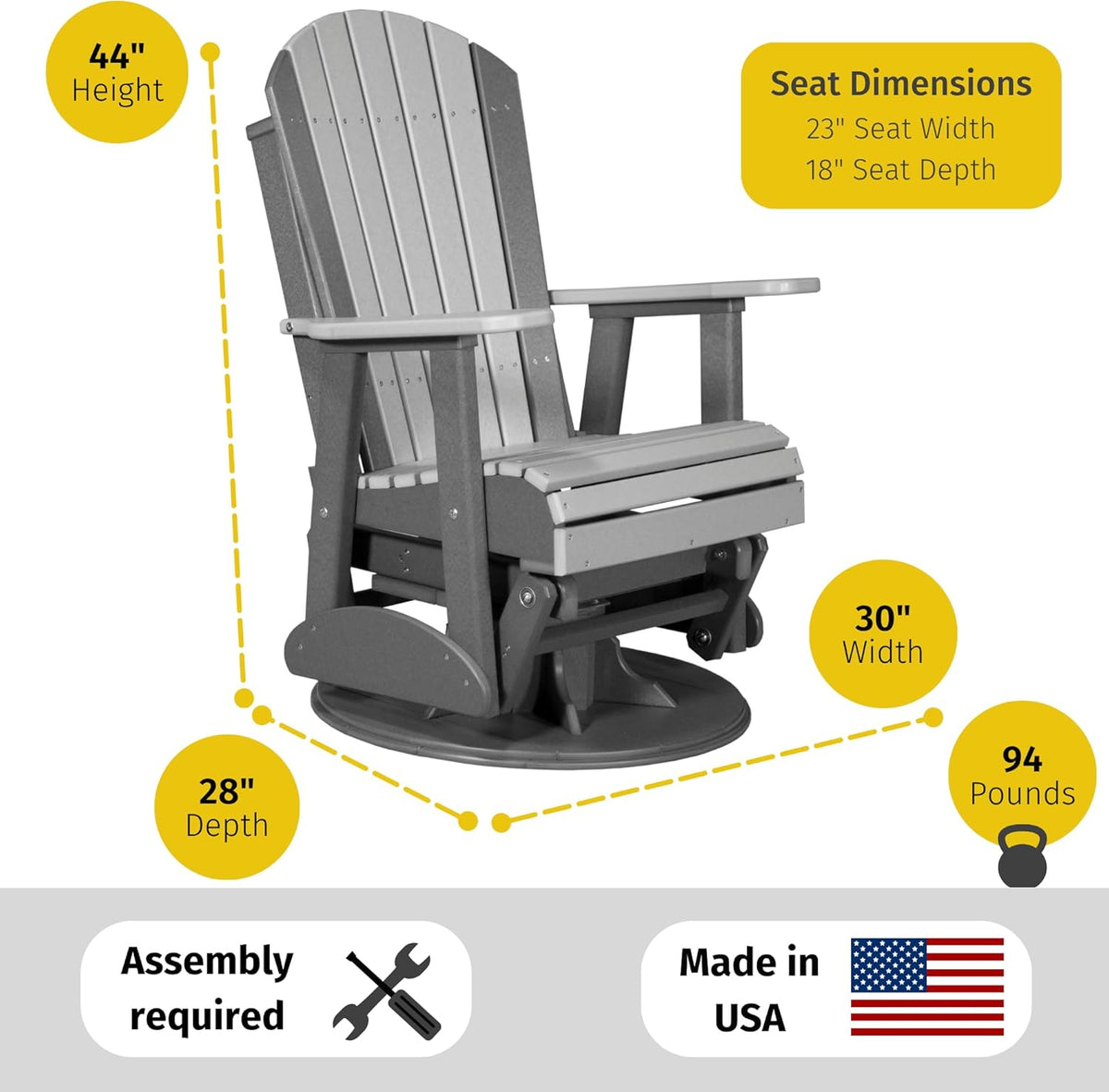 LuxCraft 2' Adirondack Swivel Glider - Available in 14 Colors, Cedar and Black