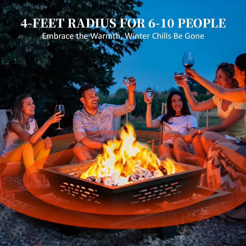 47" Large Fire Pit, Square Outdoor Fire Pit with Poker, Wood Burning FirePit for Camping, Backyard, Patio