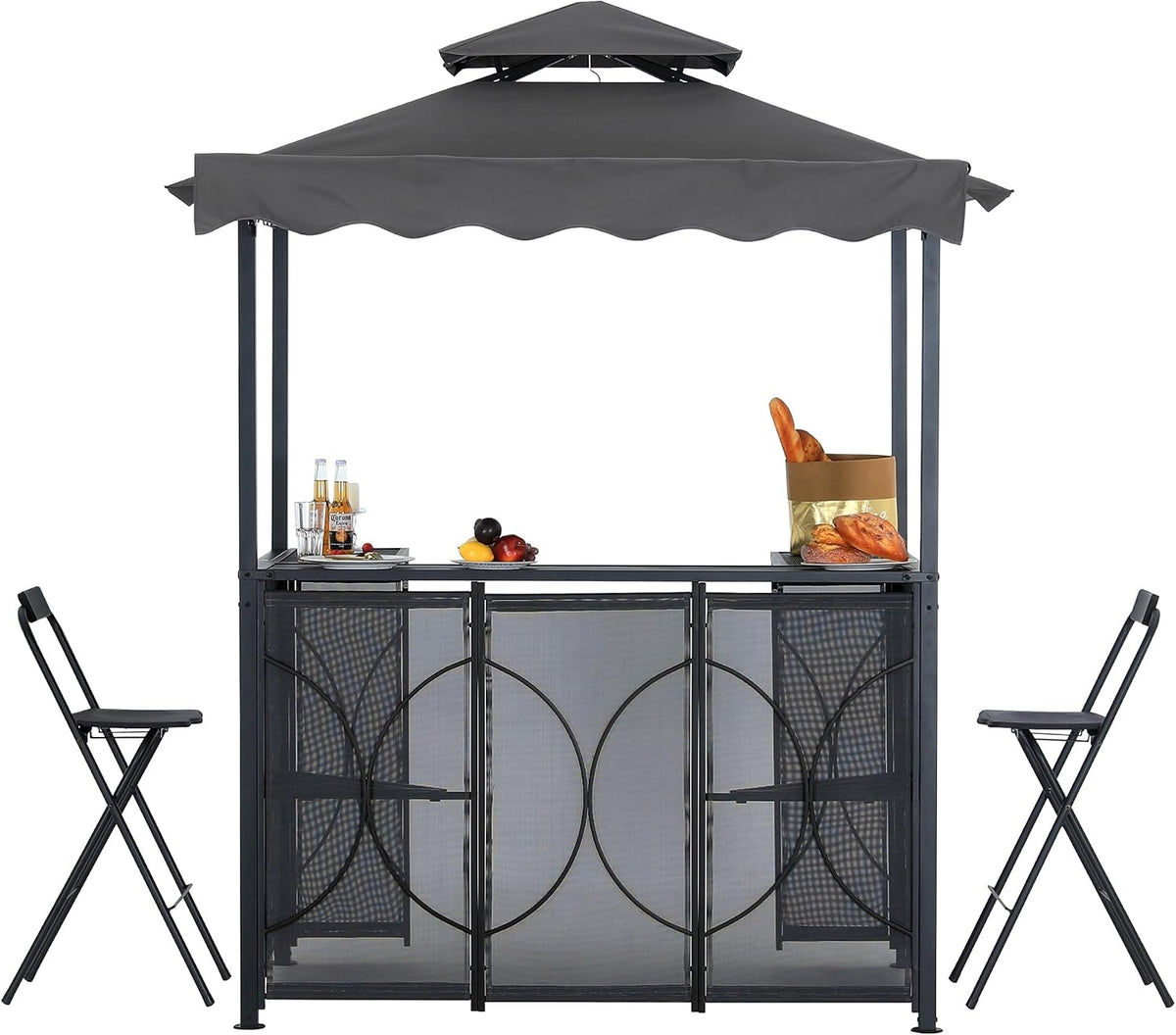 ABCCANOPY Grill Gazebo 6.4x6.8 with Bar Table & 2 Chairs, Dark Gray
