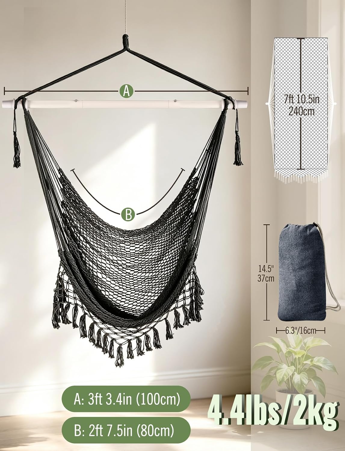 chihee hammock chair handmade woven mesh hanging seat, close-up detail