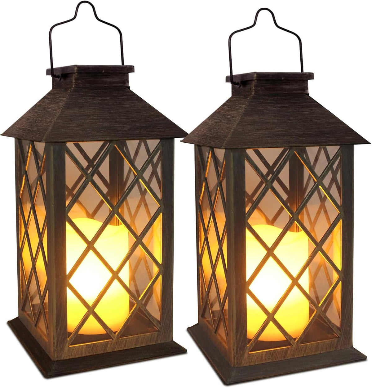 SHYMERY Solar Lanterns, Hanging Outdoor Lantern with Lasts 2X Longer LED Flickering Flameless Candles, Waterproof Outdoor Garden Lanterns Decorative for Patio, Porch,Deck, Yard, Table Decor 2 Pack