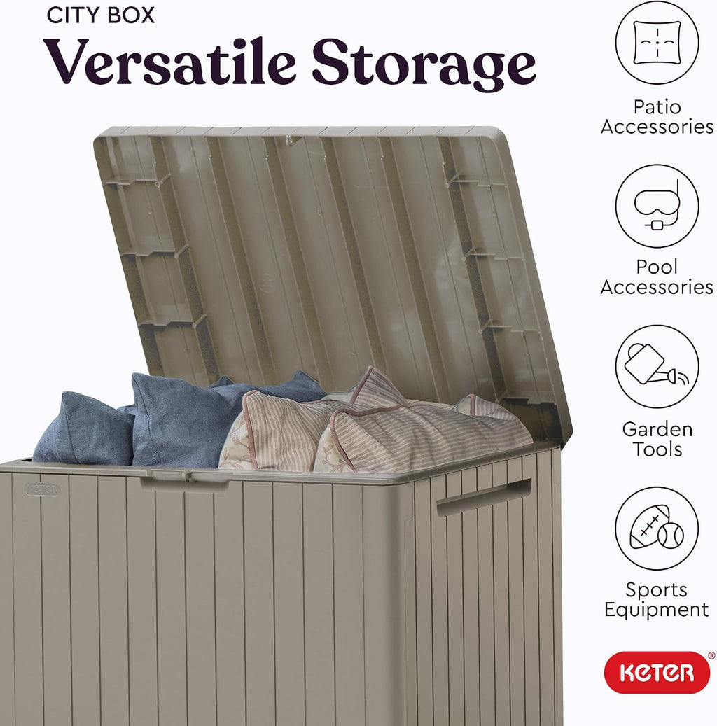 Keter City 30 Gal Outdoor Storage Box and Patio Side Table