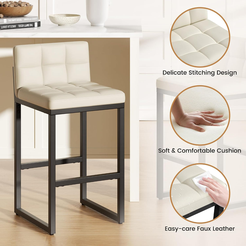 Bar Stools Set of 2, Modern Counter Height Bar Stools, Beige
