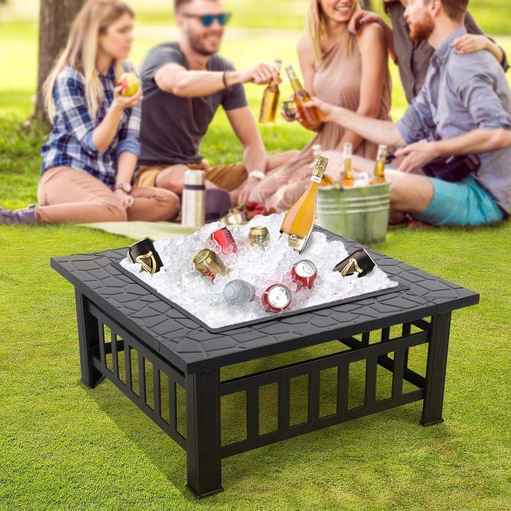 Yaheetech Multifunctional Fire Pit Table 32in Square Metal Firepit Stove