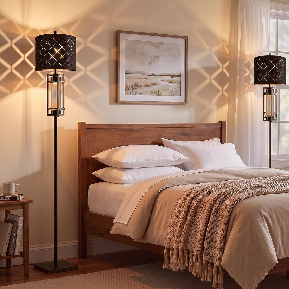 74'' Floor Lamp with Nightlight, Modern Black Tall Standing Lamp,Metal Base