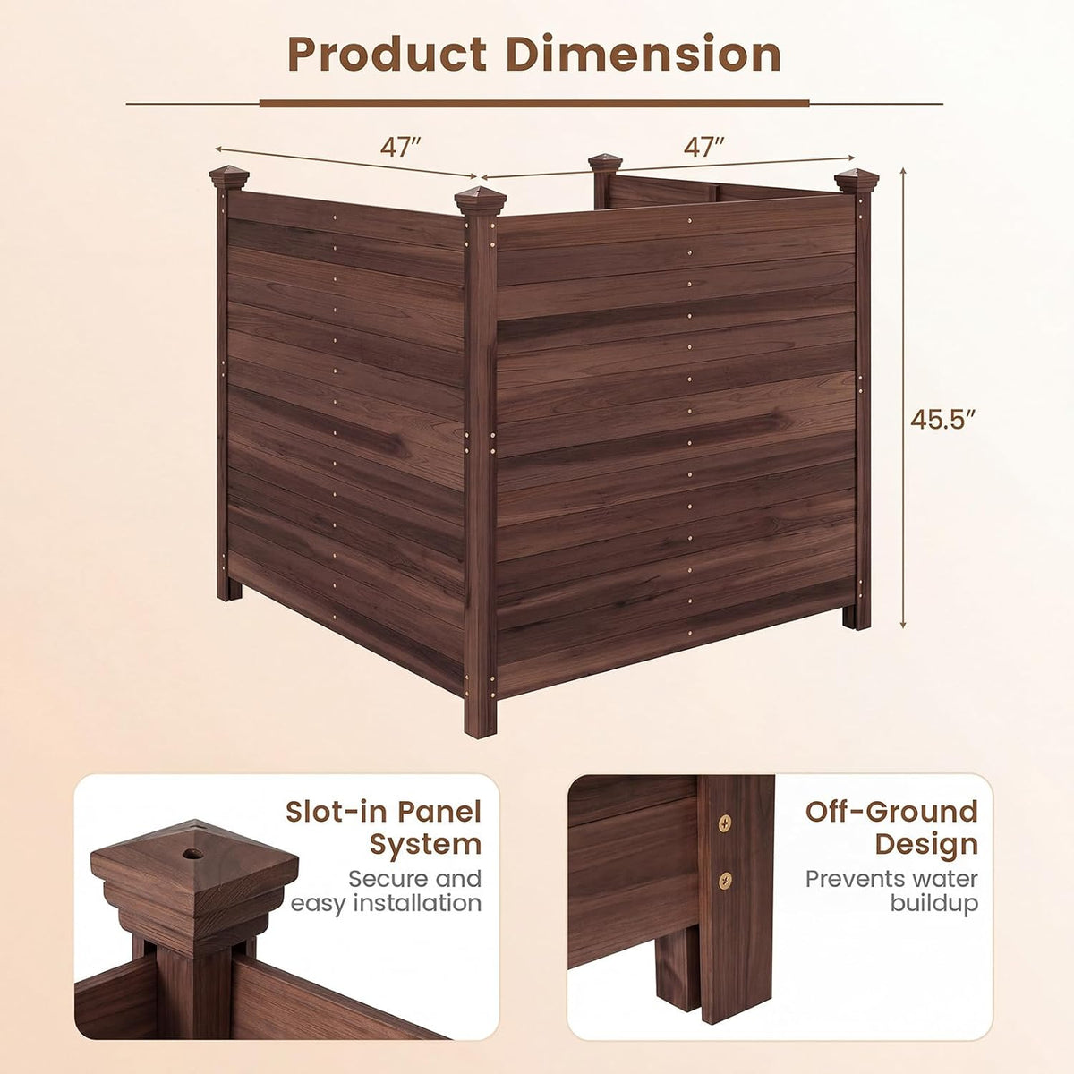 Giantex 3 Panels Wooden Privacy Fence with Stakes, 47" W x 45.5" H, Brown