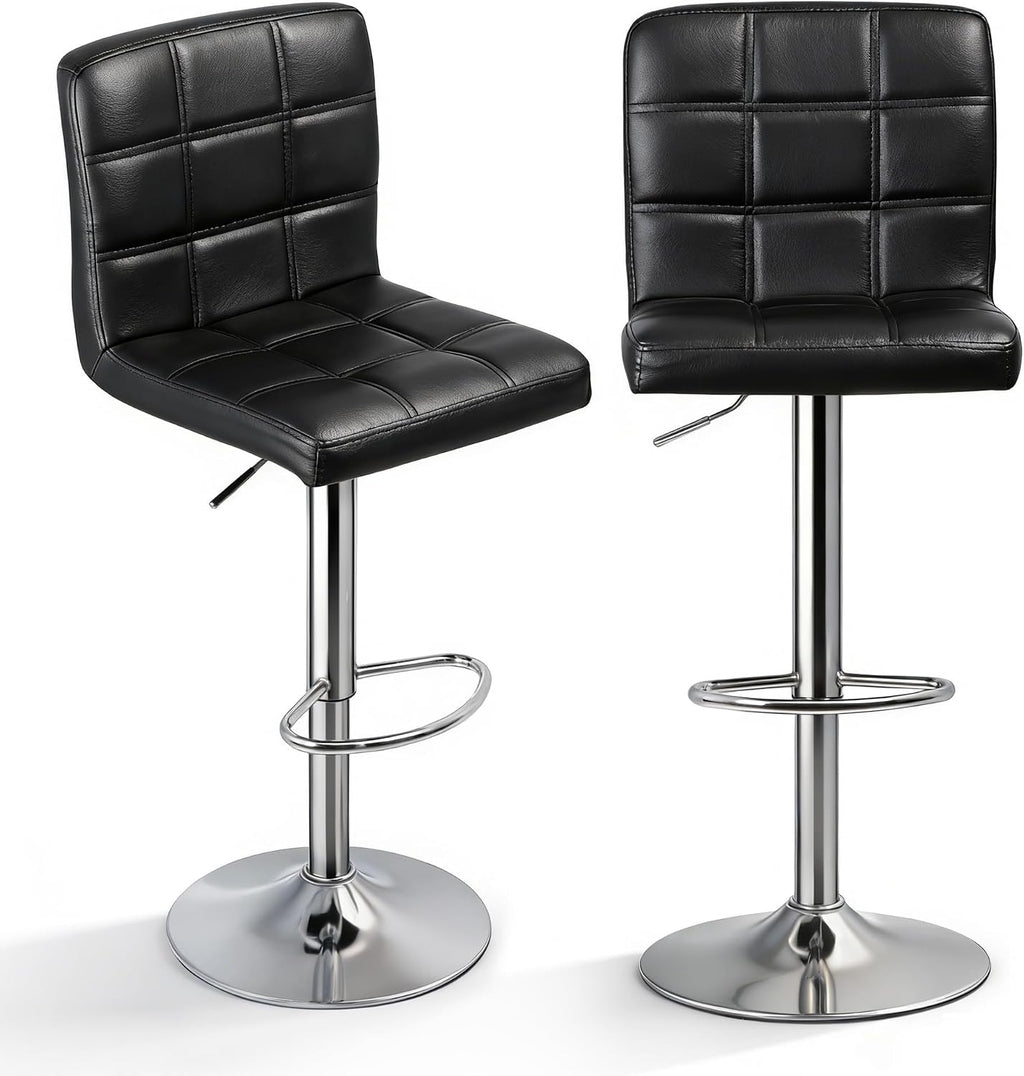 SUPER DEAL Set of 2 Bar Stools for Kitchen, Modern PU Leather Swivel Adjustable Counter Height Swivel Stool with Square Back (2, Black)