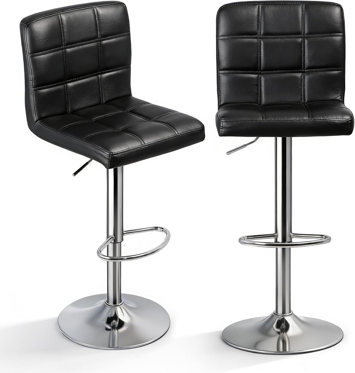 SUPER DEAL Set of 2 Bar Stools for Kitchen, Modern PU Leather Swivel Adjustable Counter Height Swivel Stool with Square Back (2, Black)