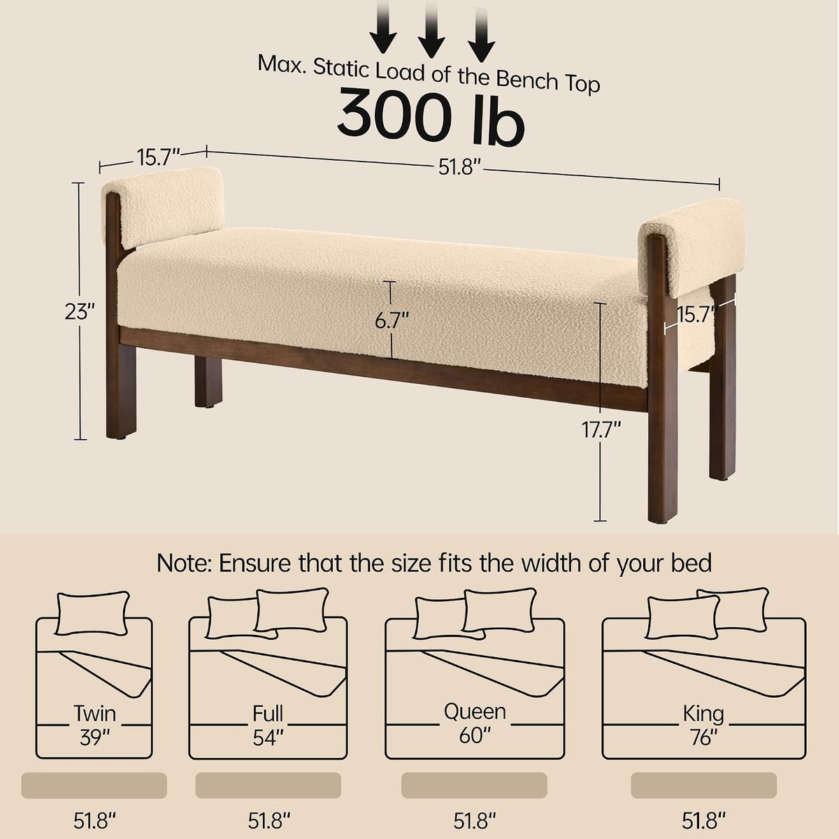 vknow 51.8”end of bed bench upholstered bedroom bench shown in use