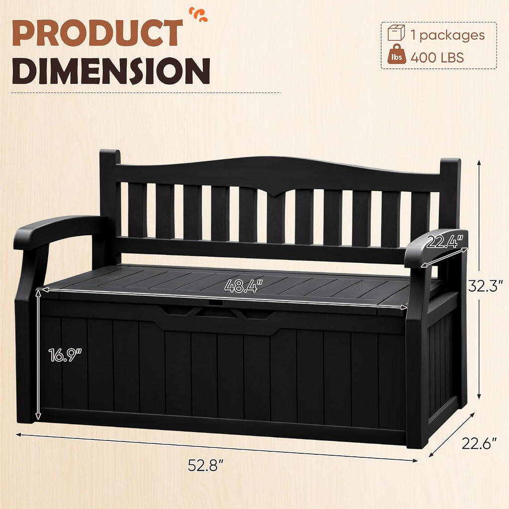 JUMMICO 80 Gallon Resin Outdoor Storage Bench Waterproof, Deck Box